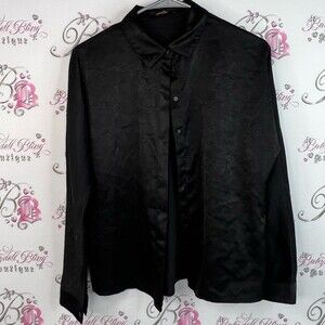 First class button up shiny collared top long sleeve Classic Black Shirt Jacket